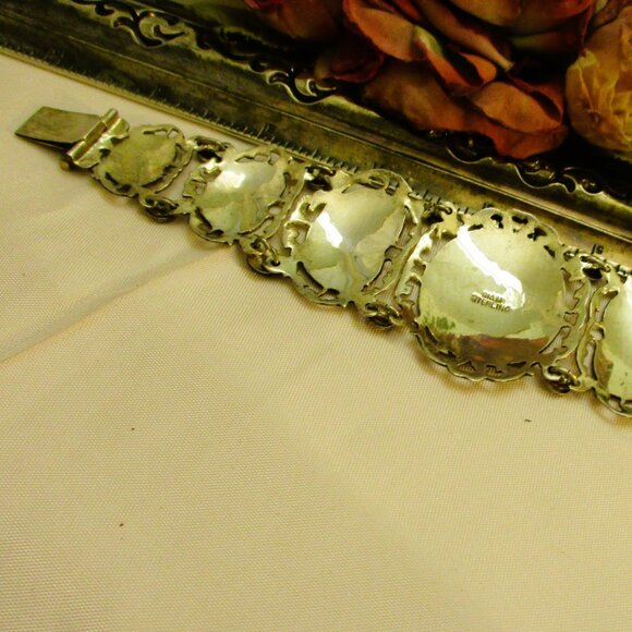 Vintage SIAM STERLING Nielloware Bracelet: Thai Deity Panel Link Bracelet - Picture 13 of 15